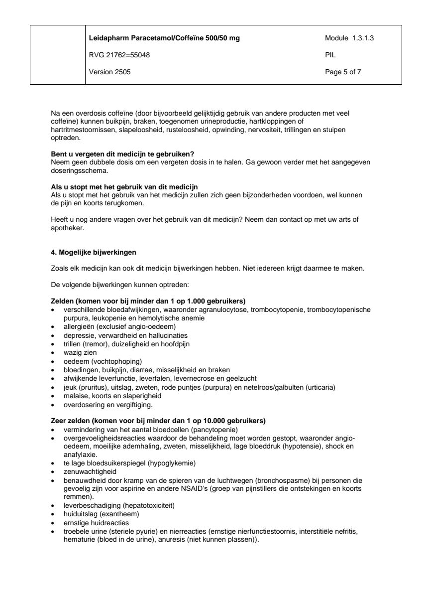 Paracetamol Coffeine Tabletten afbeelding van document #5, leaflet