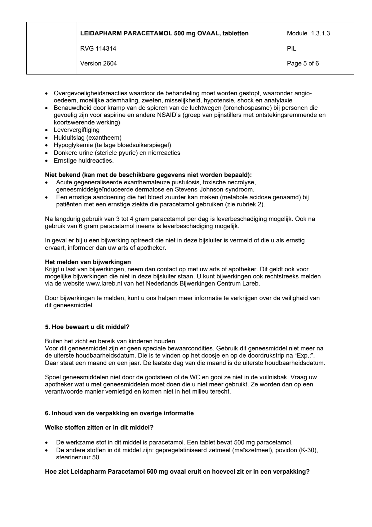Leida Paracetamol Ovaal 500mg afbeelding van document #5, leaflet