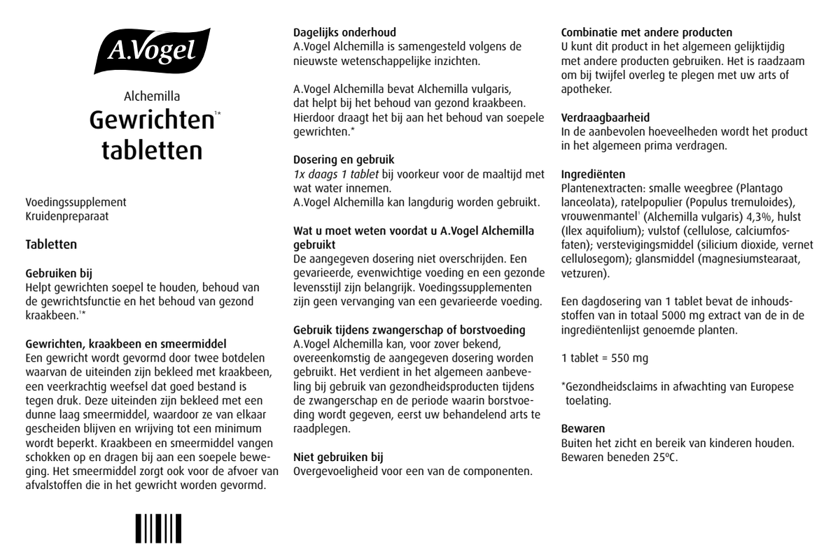 Alchemilla Gewrichten Tabletten afbeelding van document #1, leaflet
