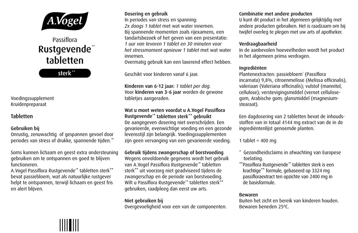 Passiflora Rustgevende* Sterk** Tabletten afbeelding van document #1, instructions