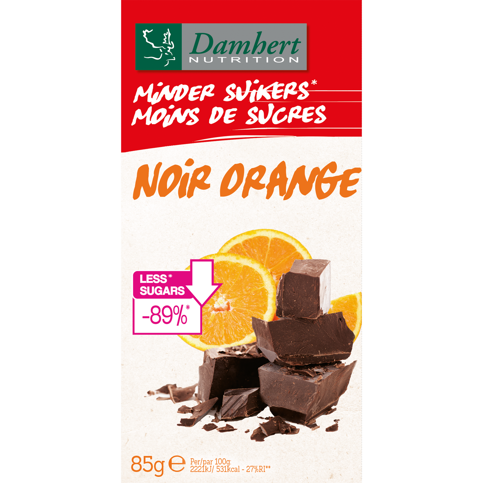 Damhert Zonder Suikers Chocoladetablet Puur Orange afbeelding