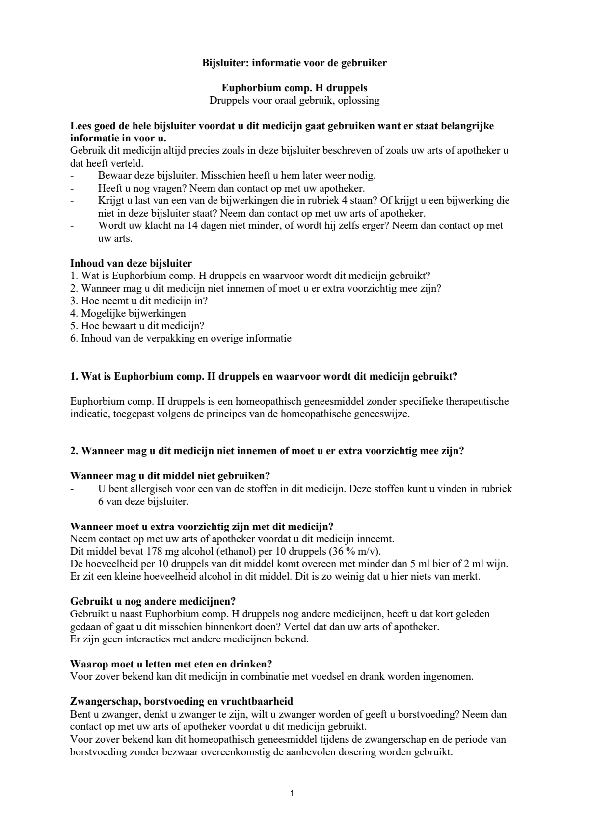 Euphorbium Compositum Druppels afbeelding van document #1, leaflet