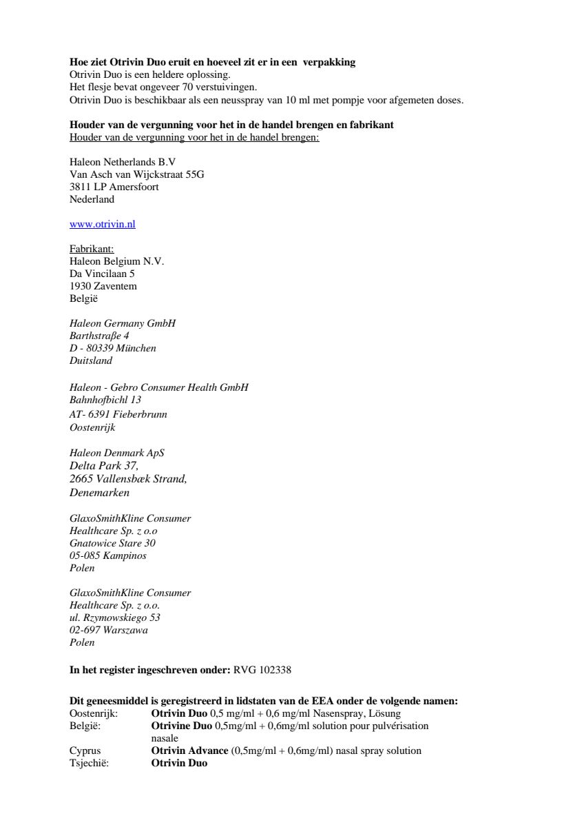 Duo Xylometazoline HCl Ipratropium Br, 0,5/0,6 mg/ml Neusspray bij een verstopte neus en loopneus afbeelding van document #6, leaflet