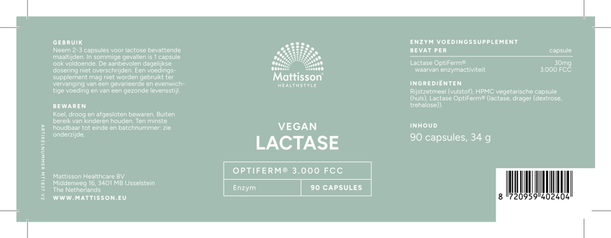 Lactase OptiFerm 3000 FCC Capsules afbeelding van document #1, label