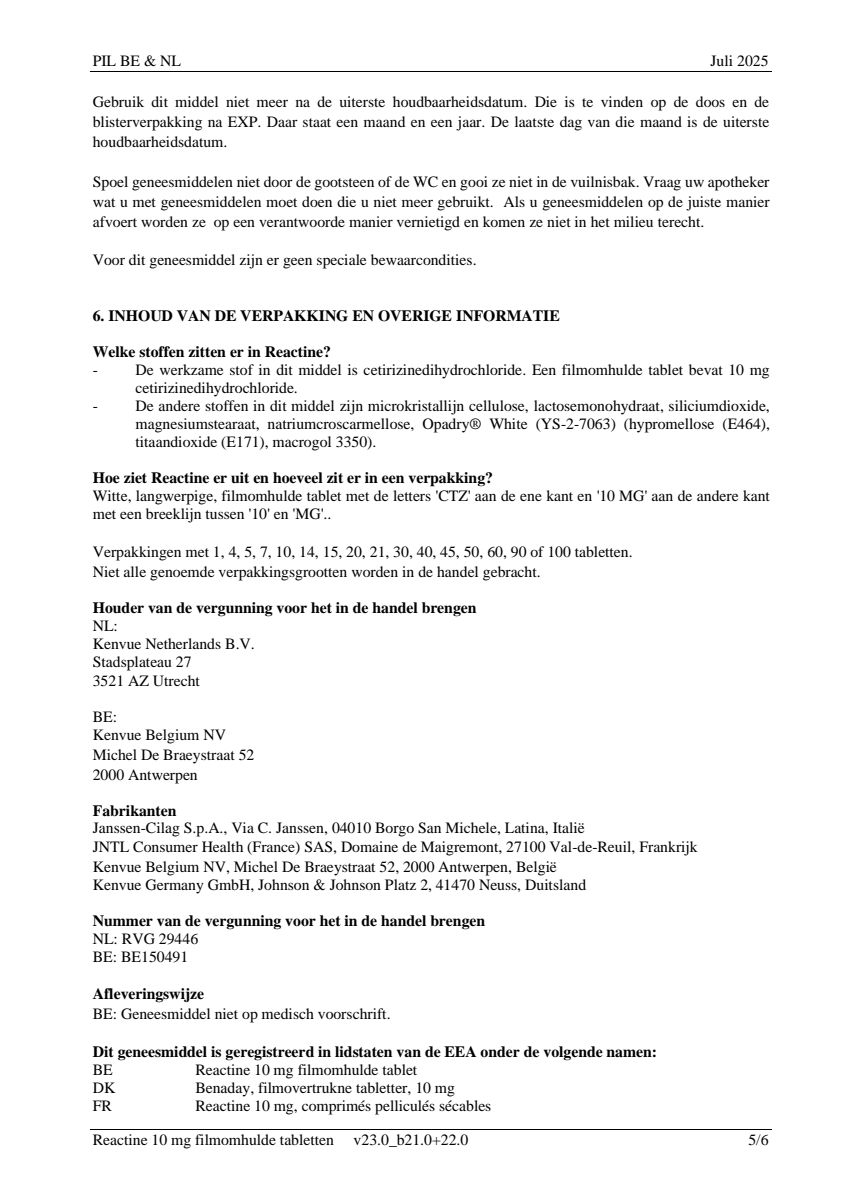 Cetirizine 10mg Tabletten afbeelding van document #5, leaflet