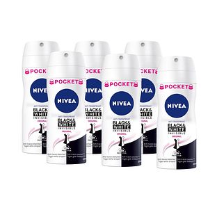 Nivea Black & White Invisible Original Deodorant Spray Pocket Voordeelverpakking 6x100ML Nivea Black & White Invisible Original Deodorant Spray Pocket Voordeelverpakking 6x100ML