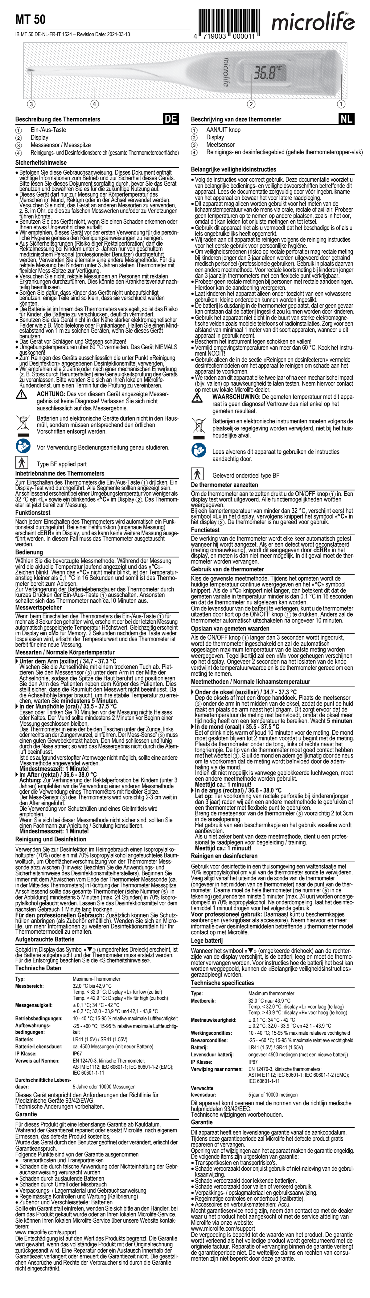 Microlife Thermometer MT50 Pen afbeelding van document #1, instructions