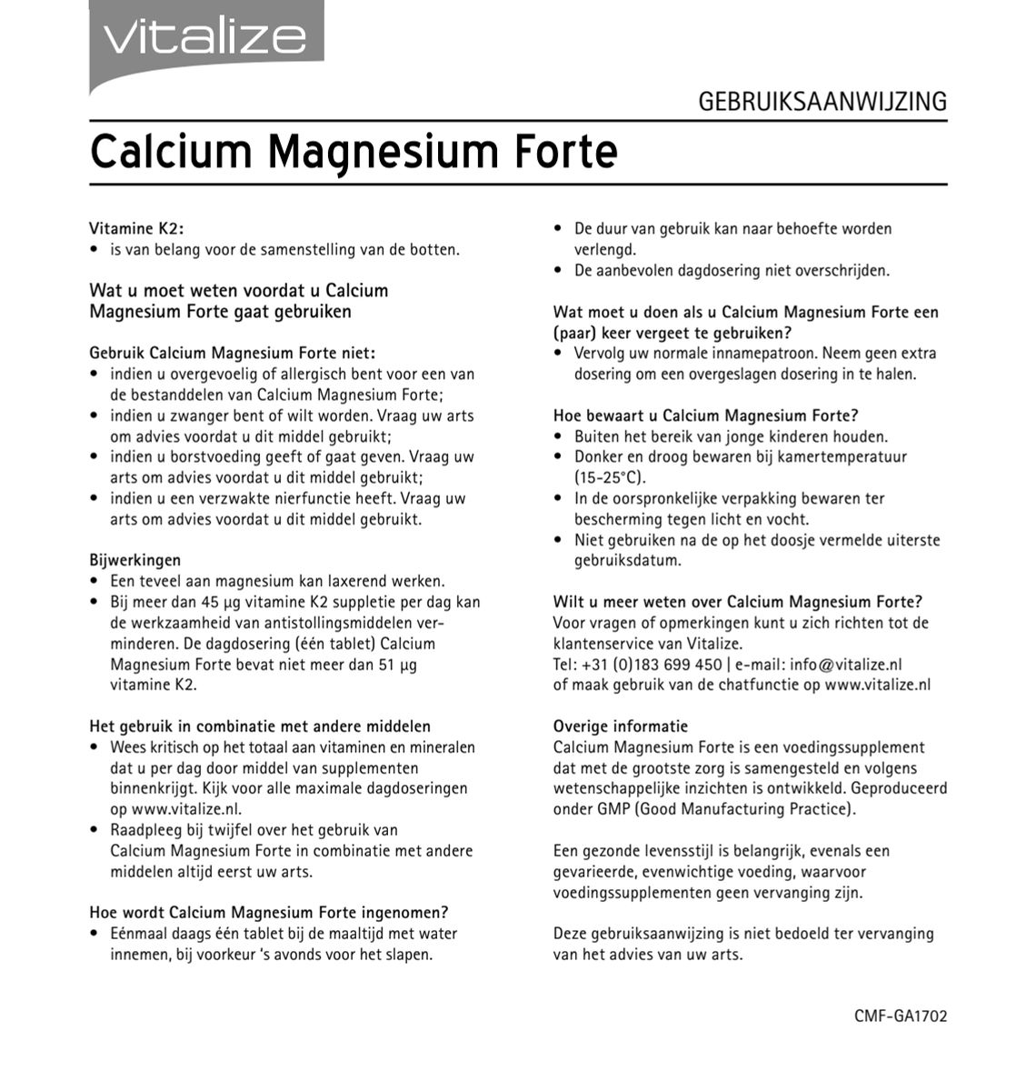 Calcium Magnesium Forte Tabletten afbeelding van document #2, instructions