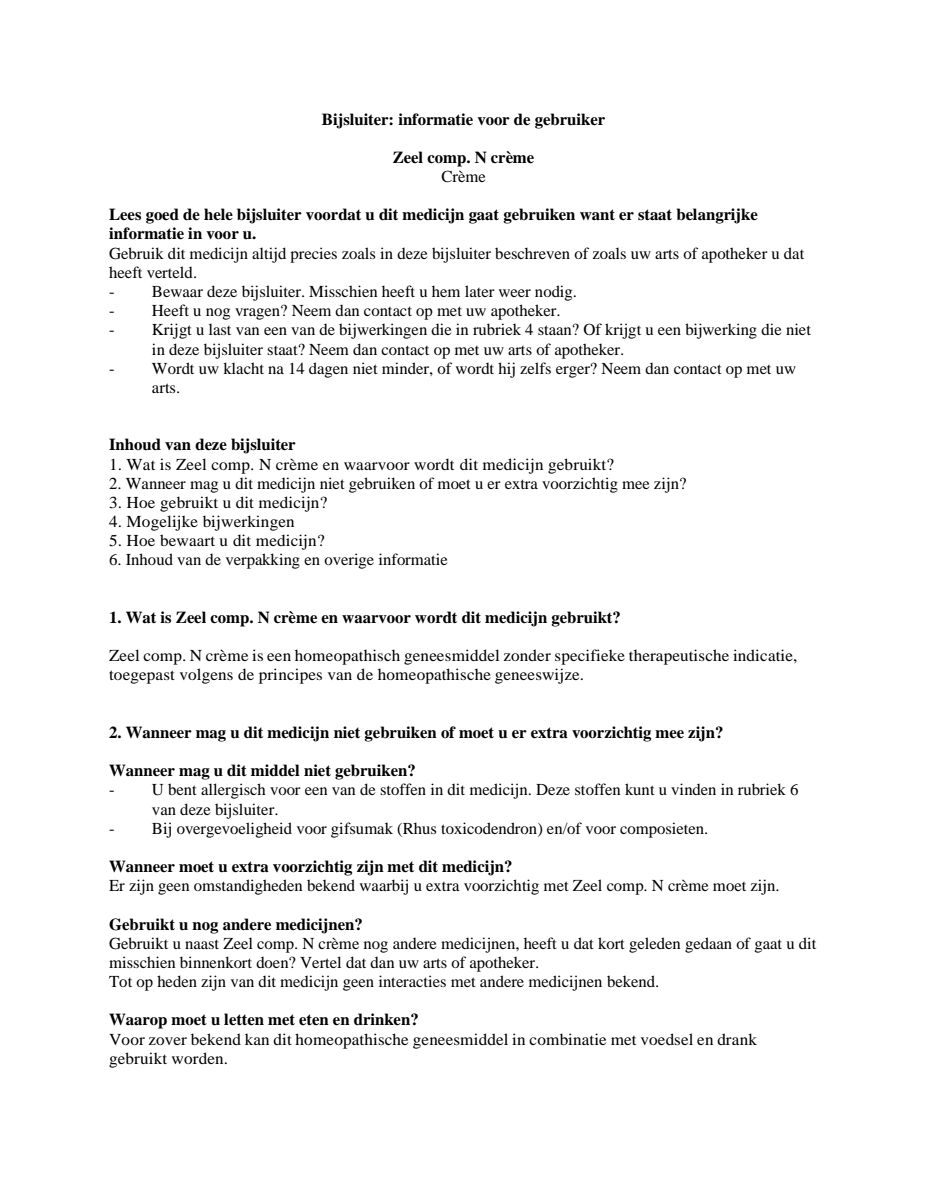 Zeel Compositum N Creme afbeelding van document #1, leaflet