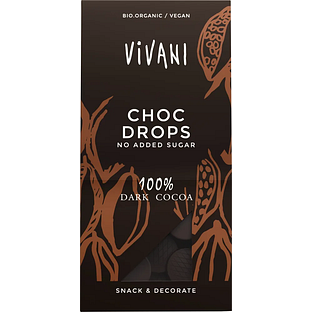 Vivani Chocoladedruppels Puur 100% Cacao Choc Drops 100GR