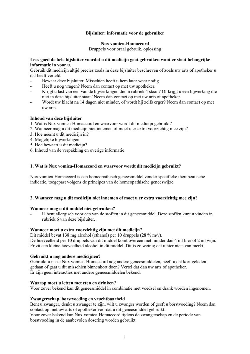 Nux Vomica Homaccord afbeelding van document #1, leaflet