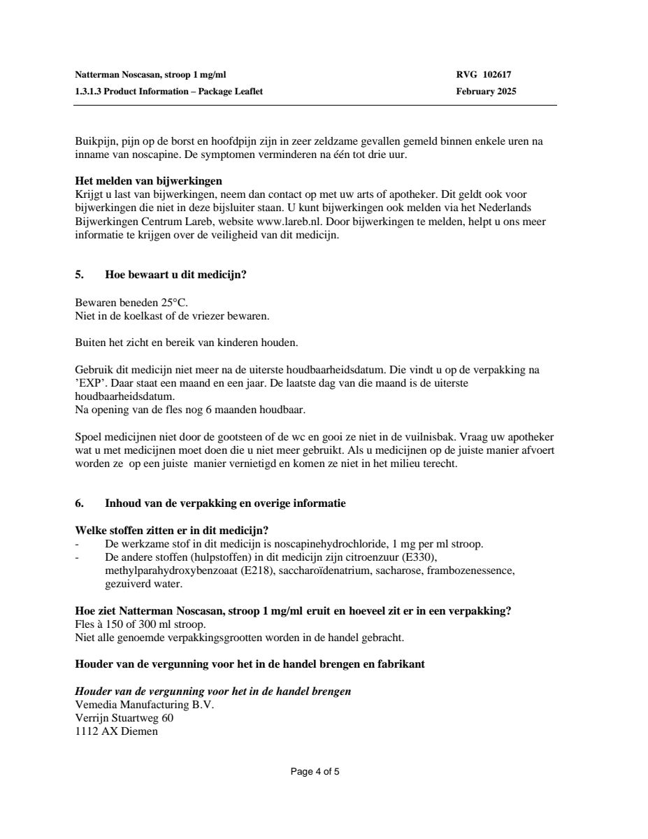 Noscasan Stroop bij prikkelhoest afbeelding van document #4, leaflet