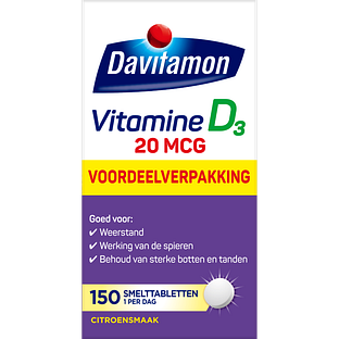Davitamon Vitamine D3 20mcg Smelttabletten 150TB Davitamon Vitamine D3 20mcg Smelttabletten 150TB