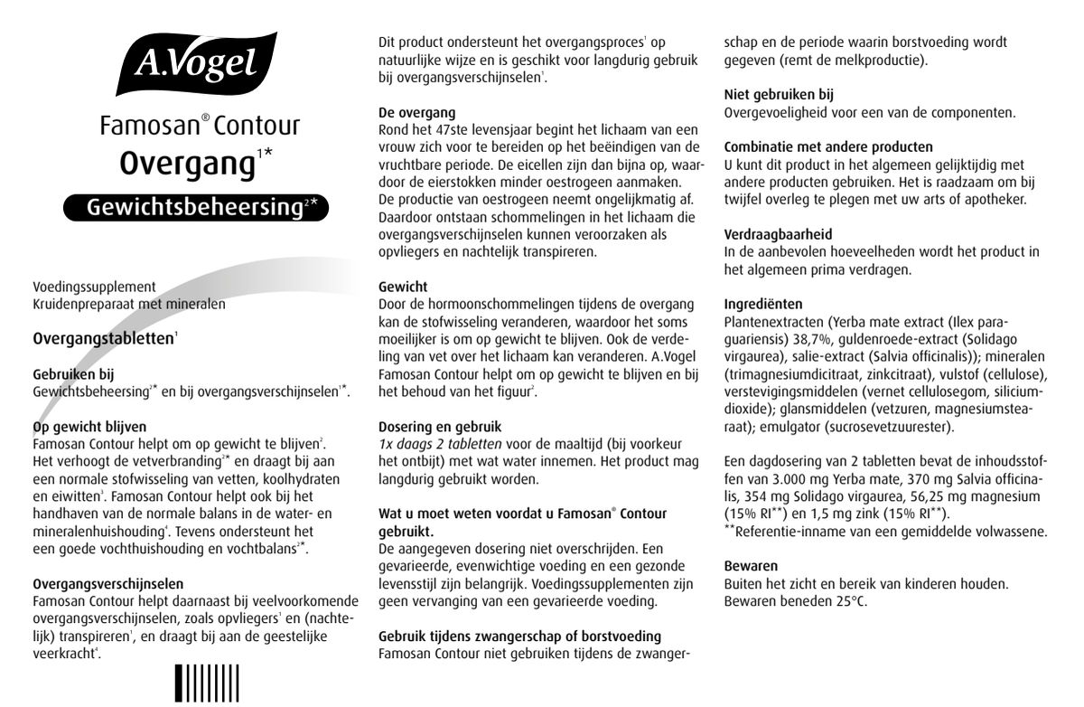 Famosan Overgang Totaal Tabletten 60ST + Overgang Gewichtsbeheersing* Tabletten 60TB Combiverpakking afbeelding van document #1, instructions