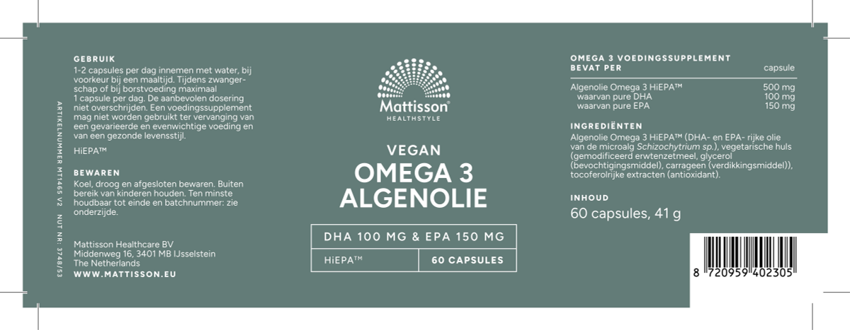Vegan Omega 3 Algenolie Capsules afbeelding van document #1, label