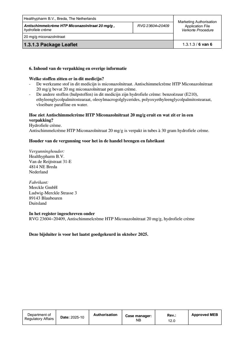 Antischimmelcrème Miconazolnitraat 20mg afbeelding van document #6, leaflet