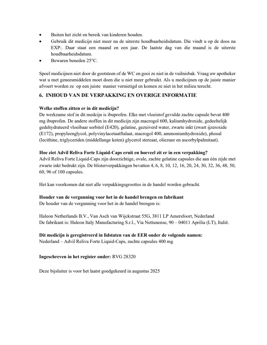Reliva Forte Liquid Capsules 400 mg - voor pijn en koorts afbeelding van document #8, leaflet