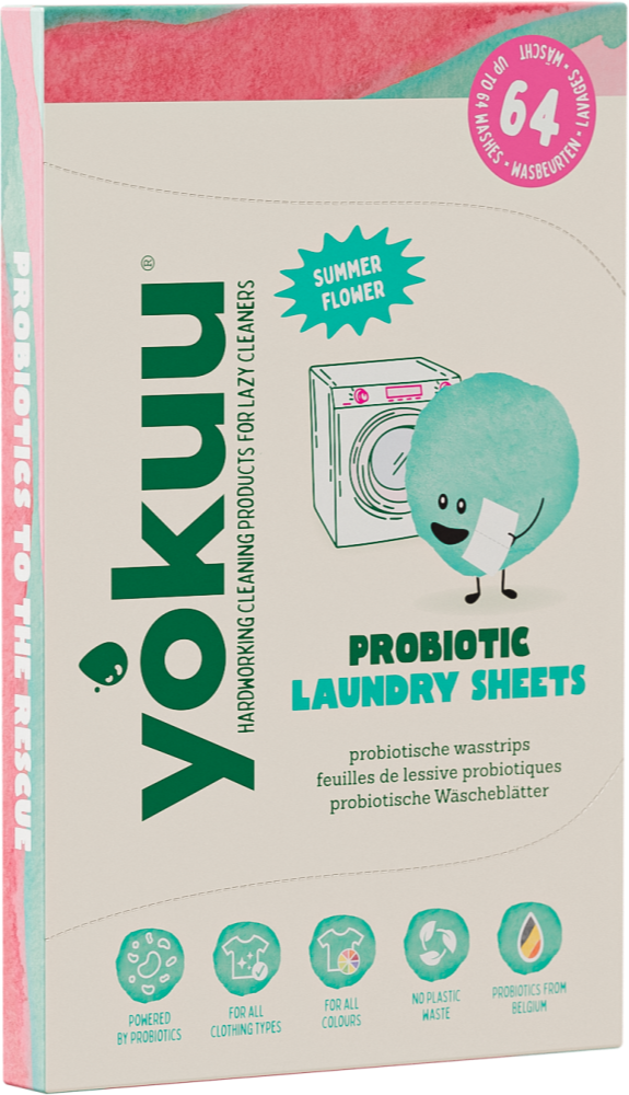 YOKUU Probiotische Wasstrips - 64 Wasbeurten - Zomerbloemen Geur - Reis Wasmiddel - Ultra Geconcentreerd en Voorgedoseerd - Ecologisch Wasproduct
