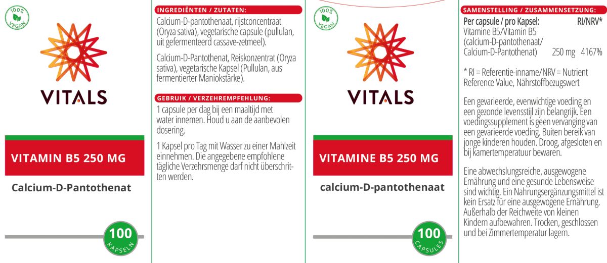 Vitamine B5 250mg Capsules afbeelding van document #1, label