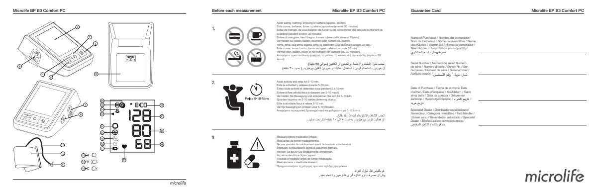 Microlife BP Bloeddrukmeter B3 Comfort PC afbeelding van document #2, instructions