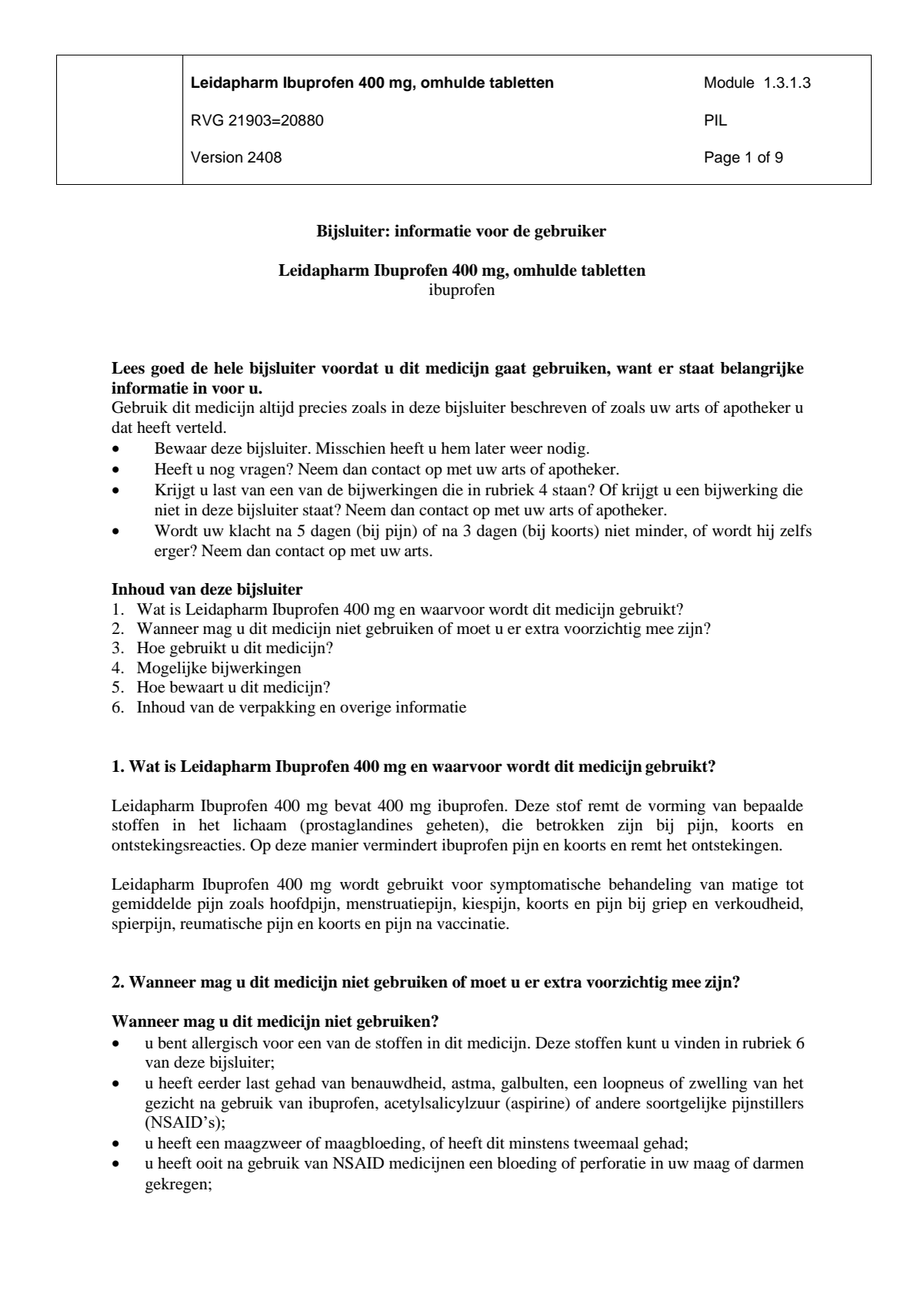 Ibuprofen 400mg Tabletten afbeelding van document #1, leaflet