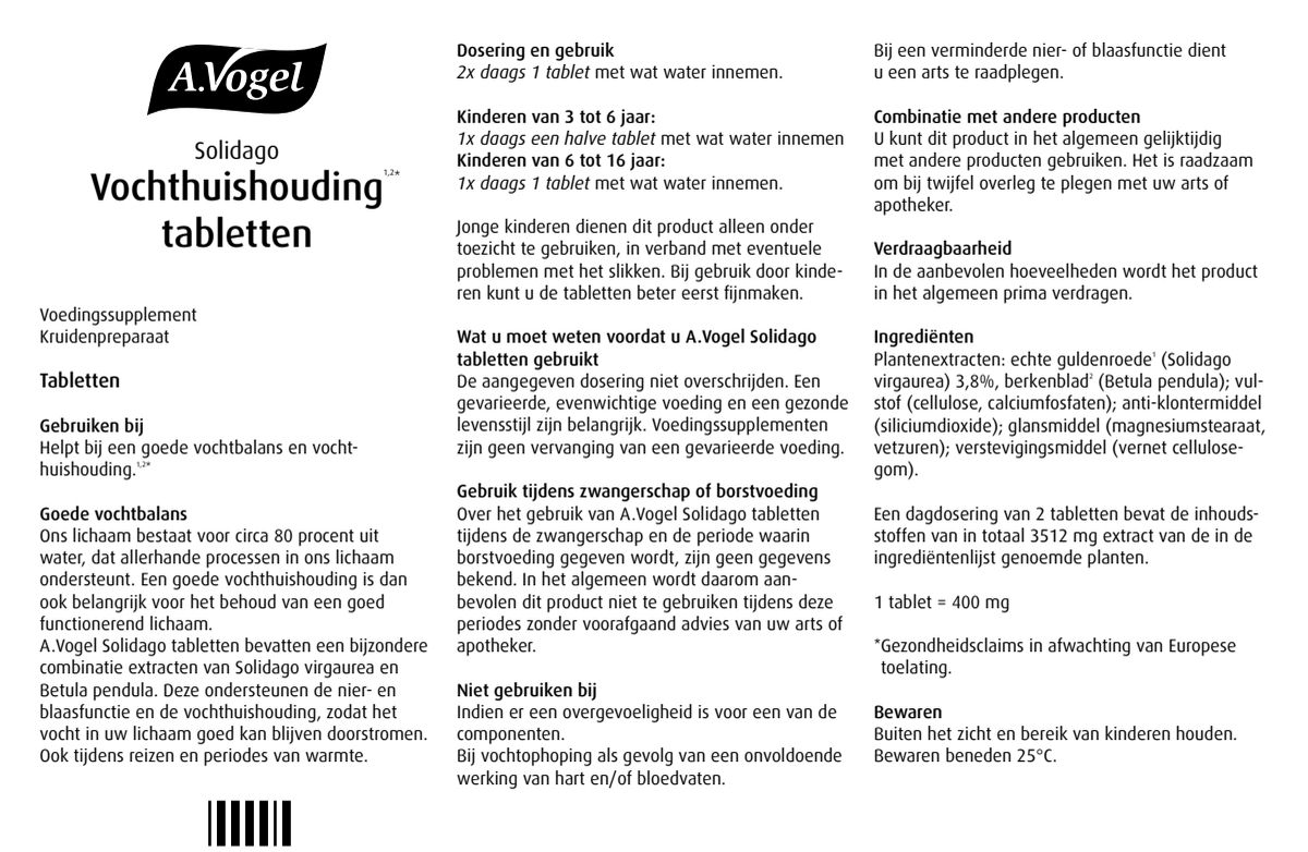 Solidago Vochthuishouding Tabletten afbeelding van document #1, instructions