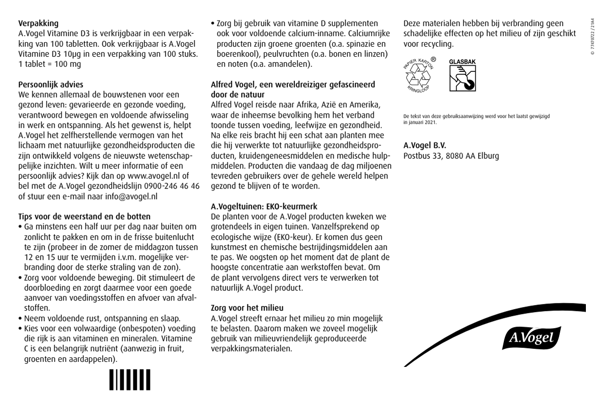 Vitamine D3 25 μg Tabletten afbeelding van document #2, instructions