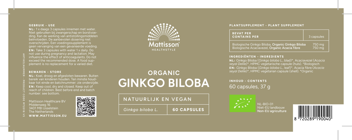 Biologische Ginkgo Biloba Capsules afbeelding van document #1, label