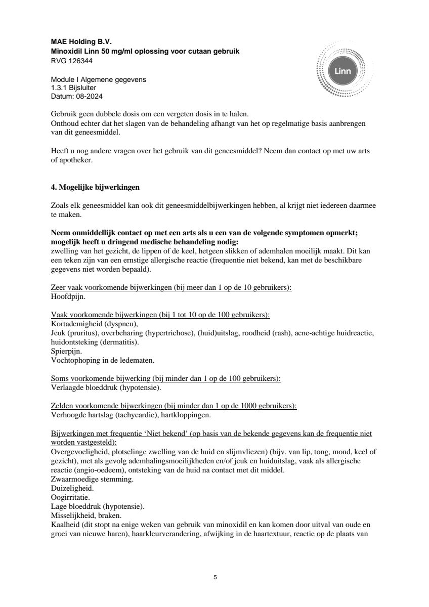 Minoxidil Linn 50 mg/ml oplossing afbeelding van document #5, leaflet