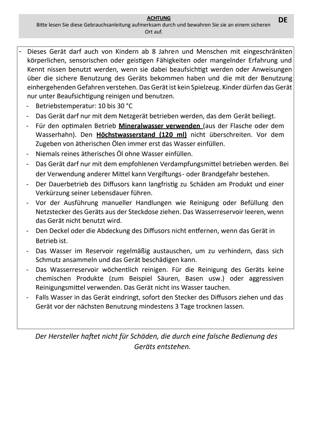 Space Aroma Diffuser afbeelding van document #11, instructions