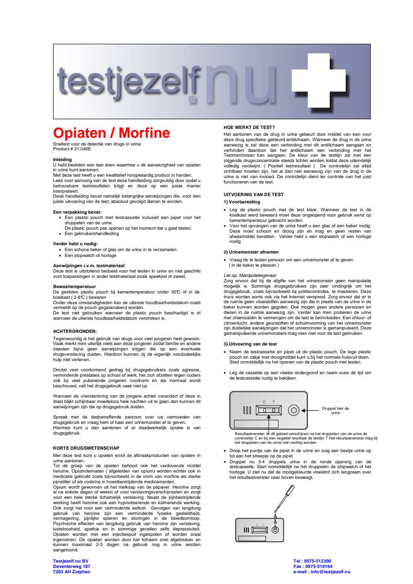 Drugstest Morfine Heroine afbeelding van document #1, instructions