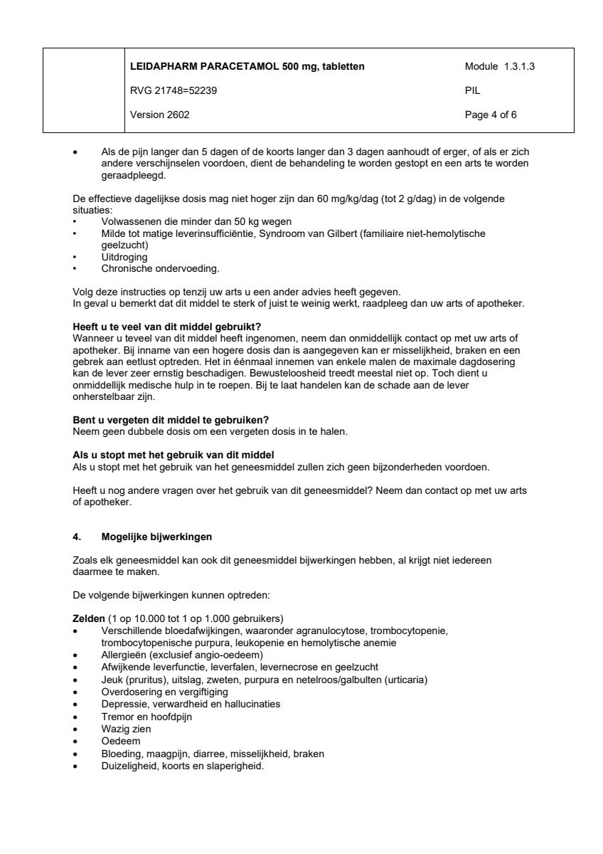 Paracetamol 500mg afbeelding van document #4, leaflet