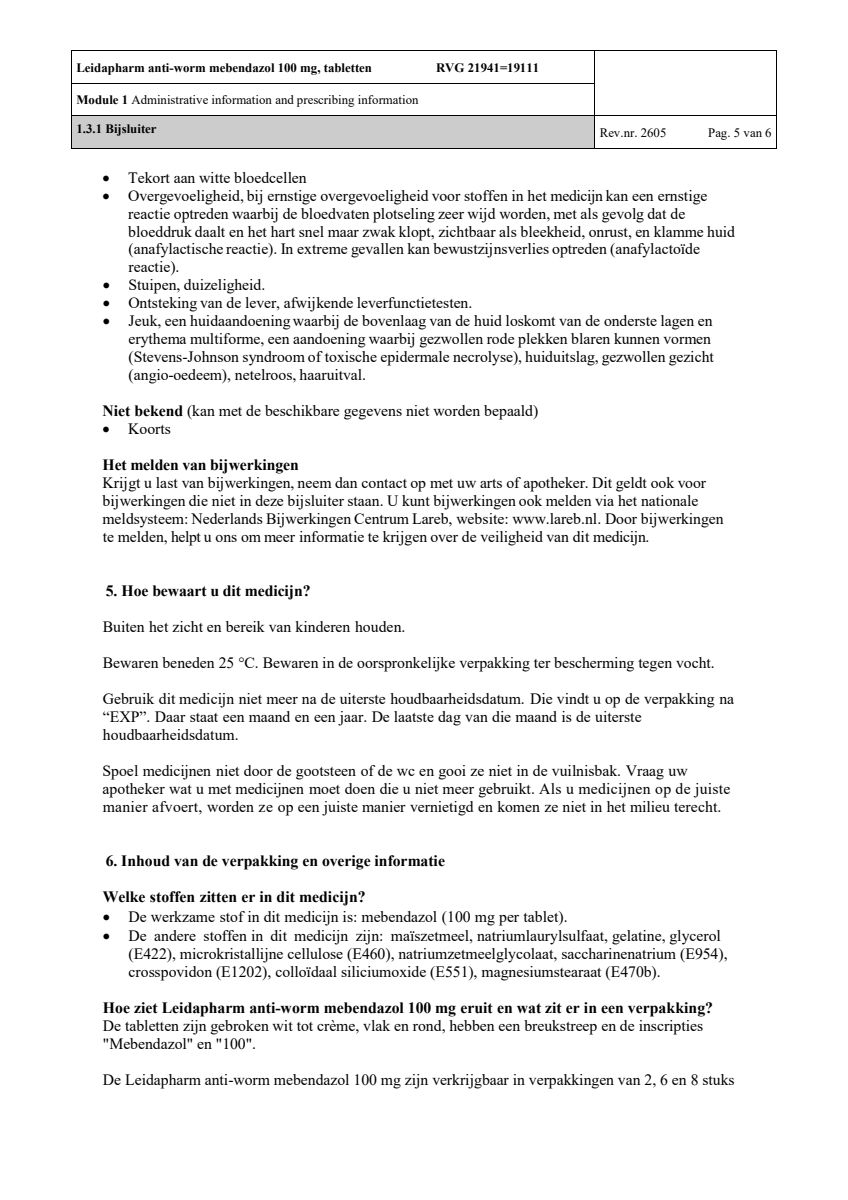 Anti-Worm Tabletten afbeelding van document #5, leaflet
