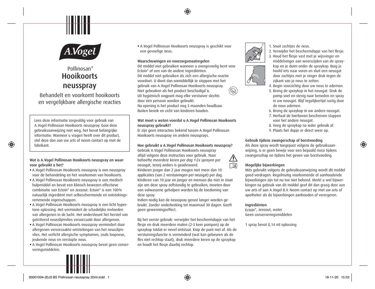 Pollinosan Hooikoorts Oogdruppels 10ML + Neusspray 20ML Combiverpakking - afbeelding van document #1, instructions