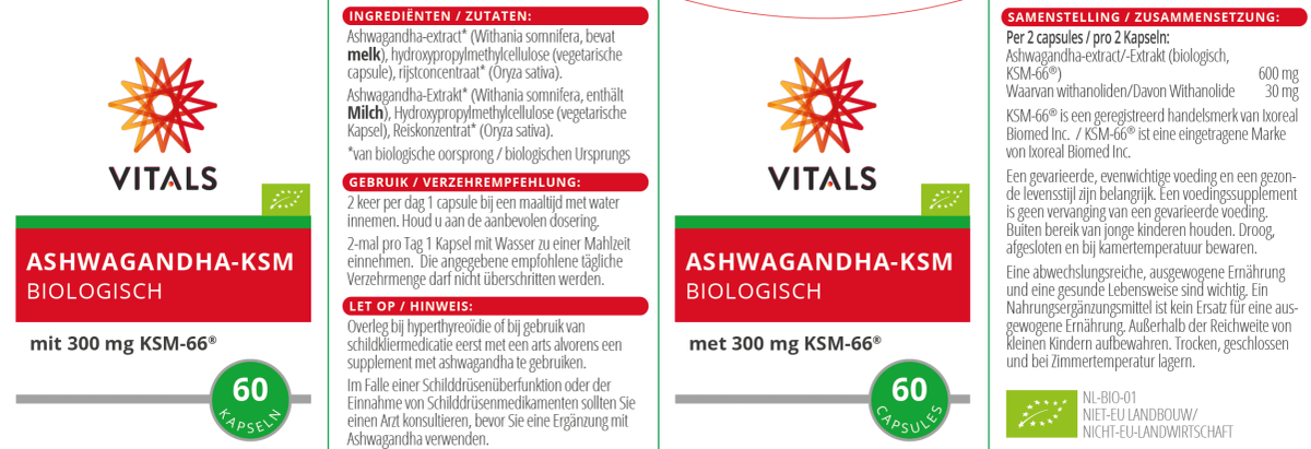 Ashwagandha-KSM Biologisch Capsules afbeelding van document #1, label