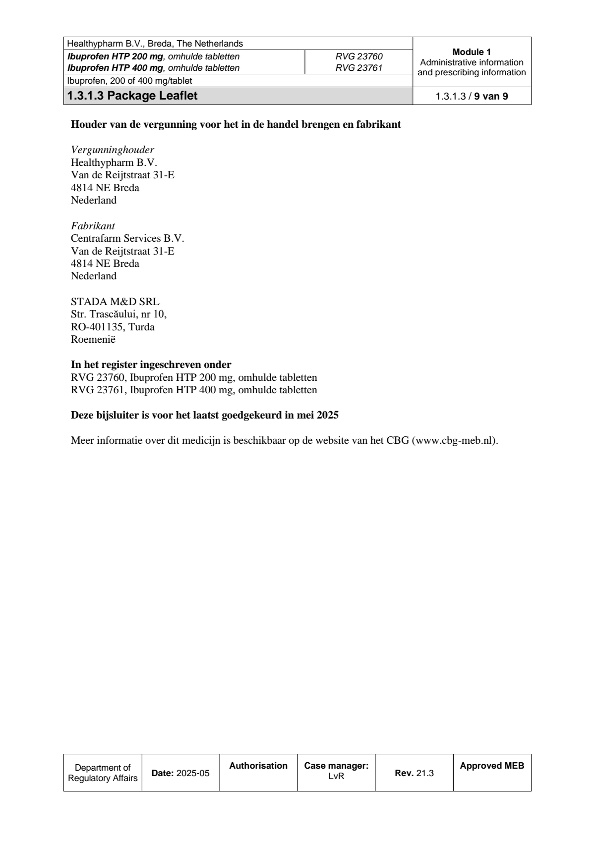 Ibuprofen HTP 400mg Tabletten afbeelding van document #9, leaflet