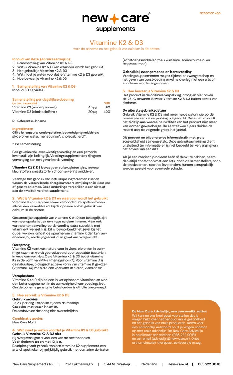 K2 & D3 Capsules afbeelding van document #1, instructions