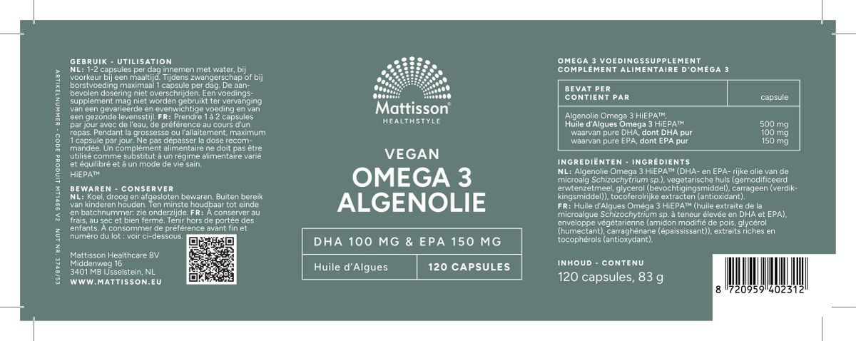 Vegan Omega 3  Algenolie Capsules afbeelding van document #1, label