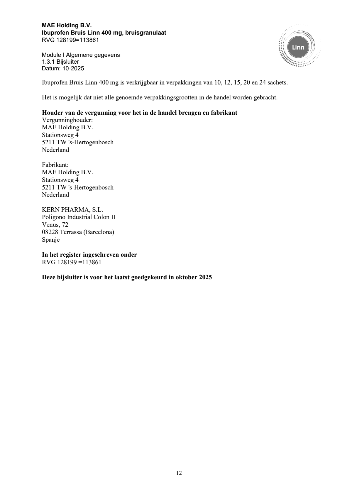 Ibuprofen Bruis Sachets 400mg afbeelding van document #12, leaflet