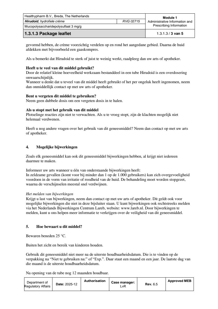 Hirudoid Hydrofiele Crème 3mg afbeelding van document #3, leaflet