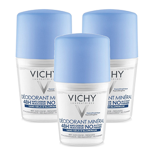 Vichy Minerale Deodorant Roller 48u Optimale Tolerantie Multiverpakking 3x50ML