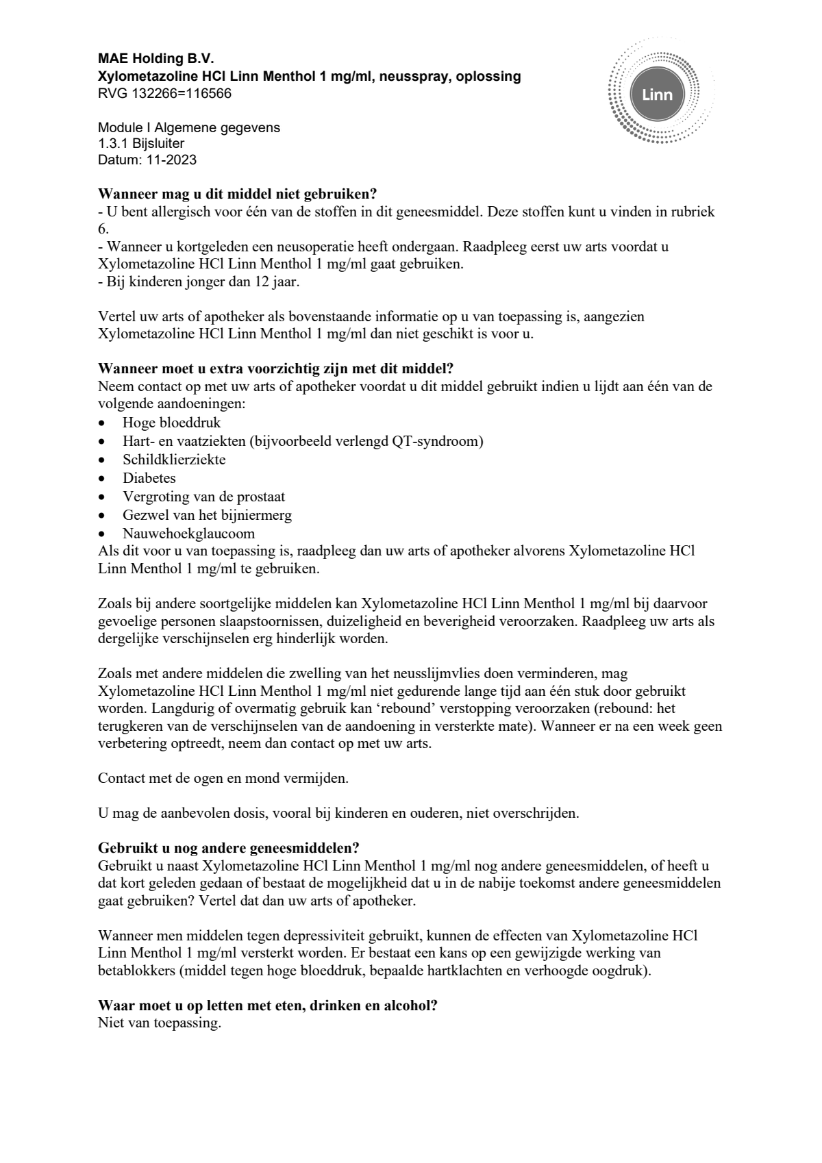 Xylometazoline 1mg/ml Menthol Neusspray afbeelding van document #2, leaflet