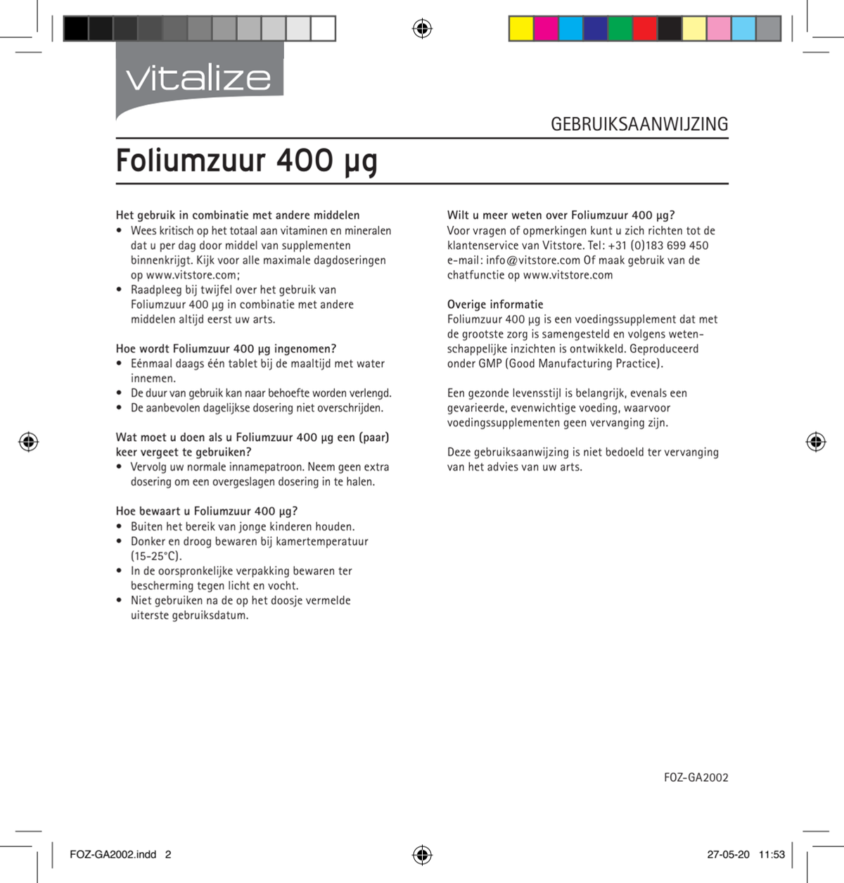 Foliumzuur 400mcg Tabletten afbeelding van document #2, instructions