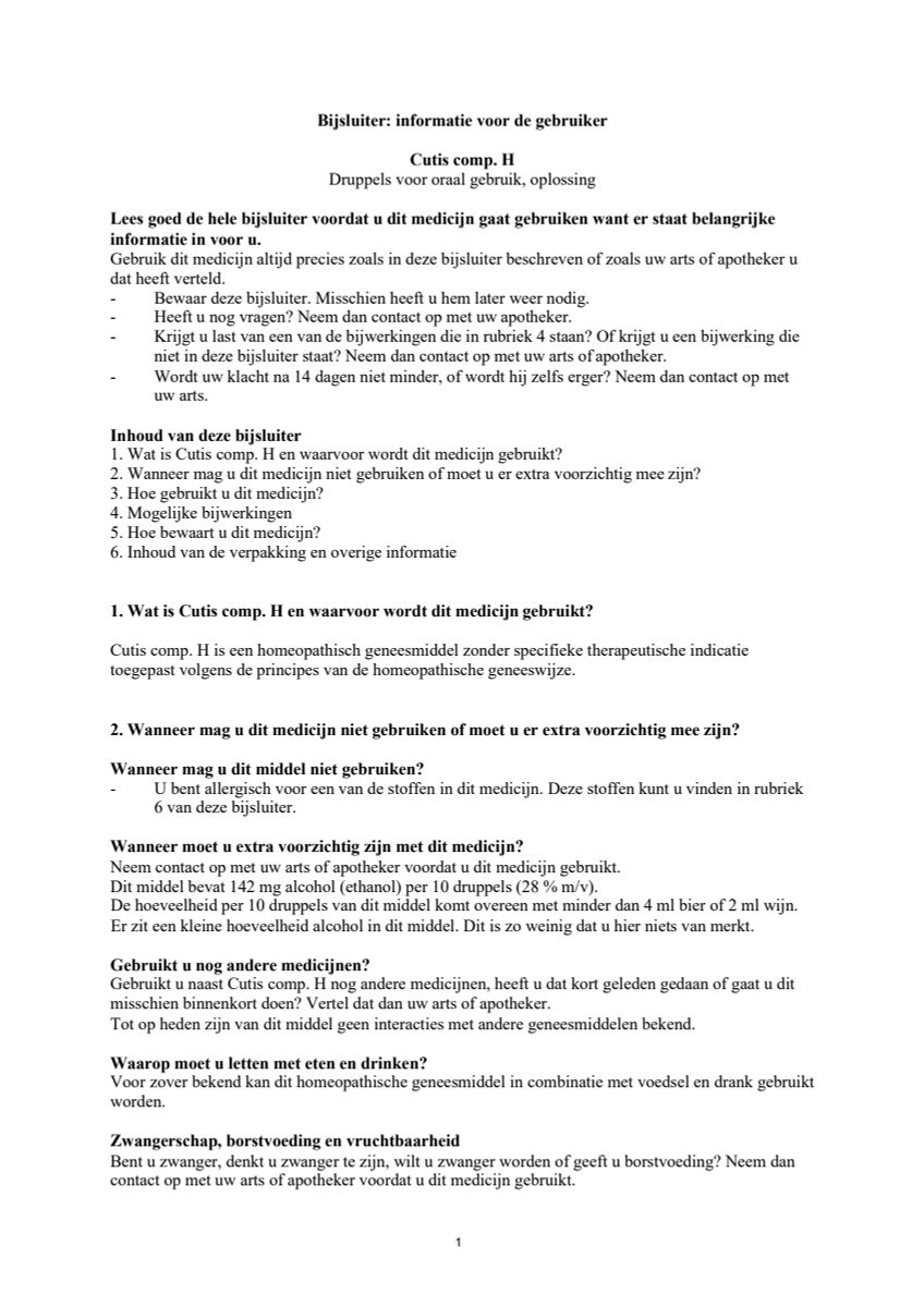 Cutis Compositum H afbeelding van document #1, leaflet