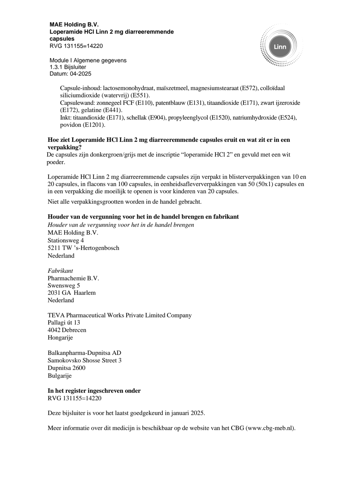 Loperamide Diarreeremmende Capsules afbeelding van document #9, leaflet