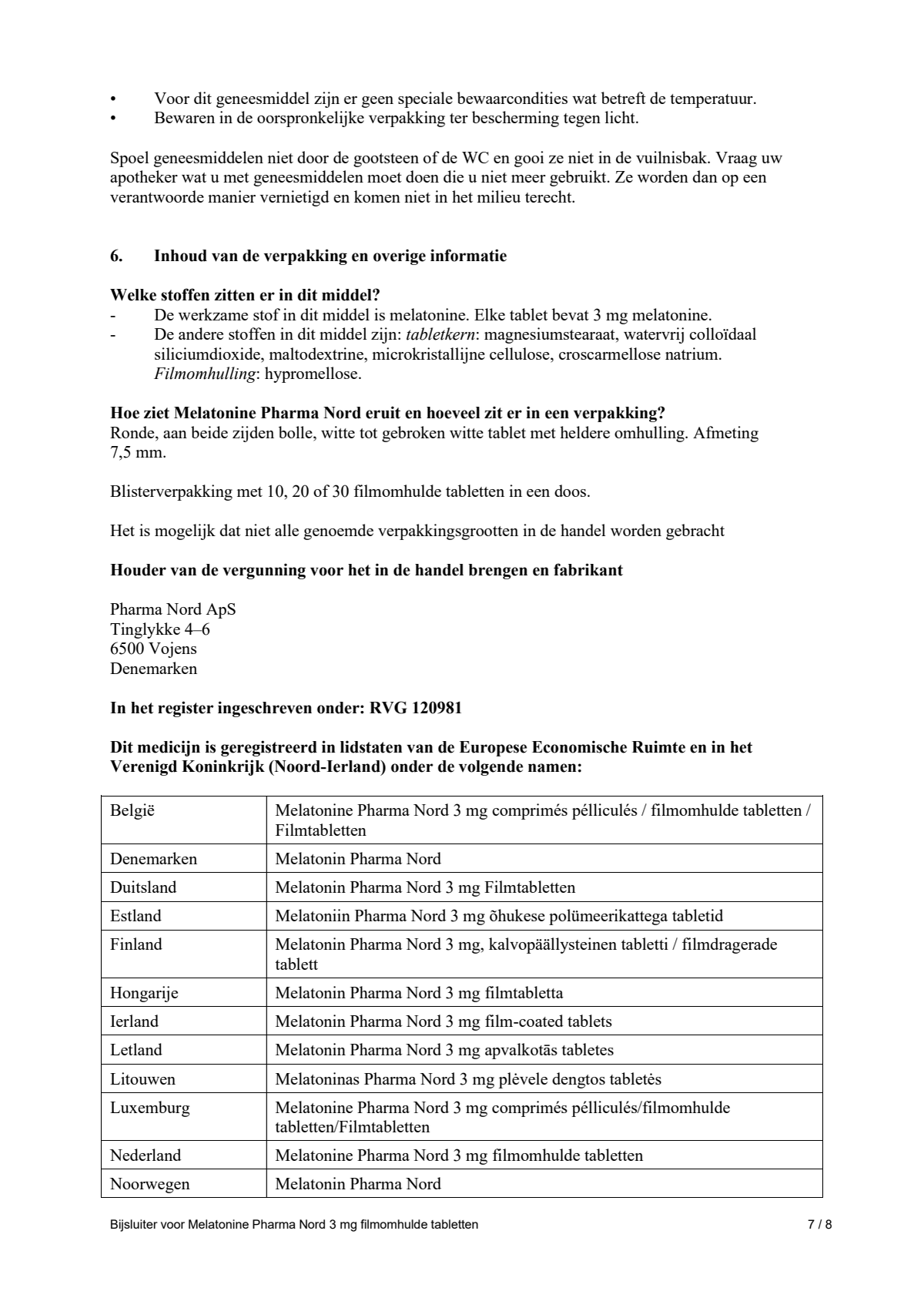 Melatonine 3mg Tabletten afbeelding van document #7, leaflet