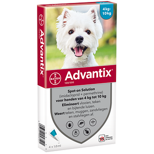 Advantix Hond 100/500 (4-10kg) Spot-on Solution Pipetten 4ST Advantix Hond 100/500 (4-10kg) Spot-on Solution Pipetten 4ST