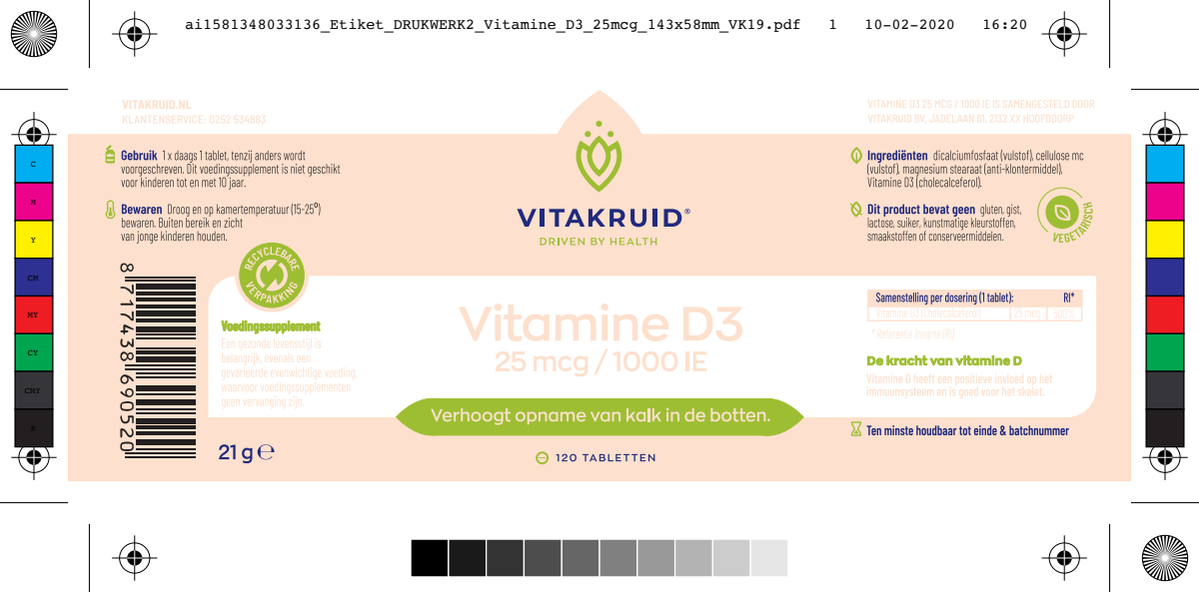 Vitamine D3 25 mcg / 1000 IE afbeelding van document #1, label