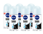 Nivea Black & White Invisible Pure Roll-on Voordeelverpakking 6x50ML