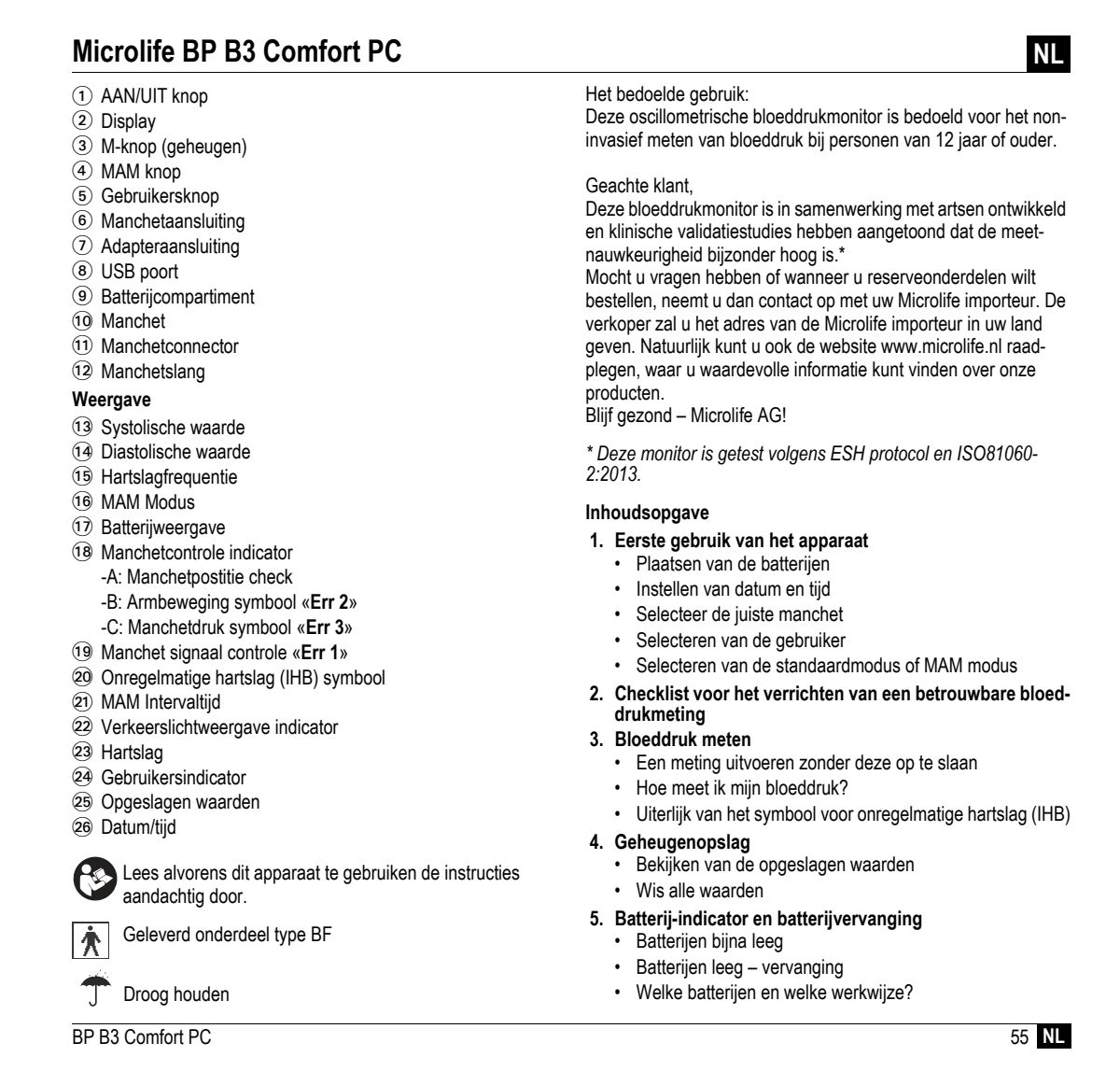 Microlife BP Bloeddrukmeter B3 Comfort PC afbeelding van document #57, instructions